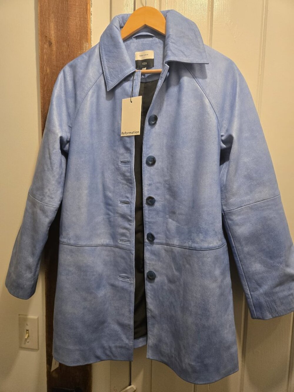 Reformation/Veda Blue Leather jacket XXS - Picture 2 of 4